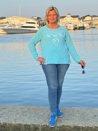 SEA FOAM ALL YOU NEED IS LOVE SWEATER LULU-B
