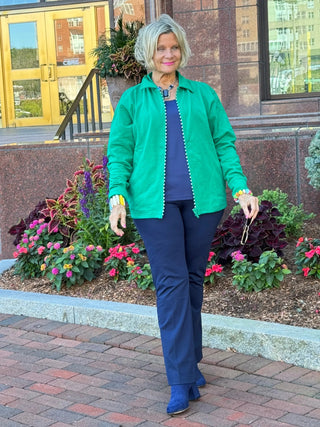 Crystal Zipper Cardigan with Collar Kelly Green Cathys Place