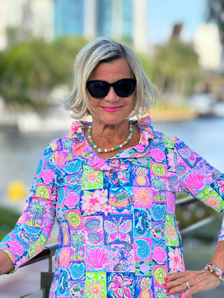 SANDY BEACH COLOR RUFFLE SLEEVE TOP LULU-B