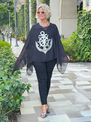 SWAROVSKI CRYSTAL BLACK ANCHOR STATEMENT TOP Cathys Place