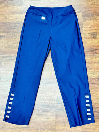 EMBELLISHED LATTICE CAPRI NAVY LULU-B