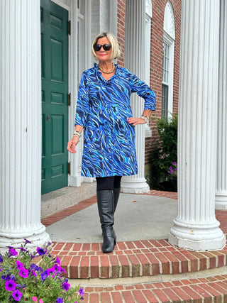 LULU-B SIZZLE BLUE RUFFLE SLEEVE DRESS LULU-B