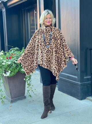 Animal Print Turtle Neck Cape Poncho Cathys Place
