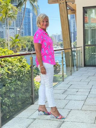 LULU B SEAHORSE BAY SHORT SLEEVE V-NECK COLLAR TOP LULU-B