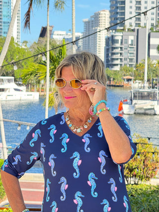 LULU B MIDNIGHT REEF ELBOW SLEEVE DRESS LULU-B