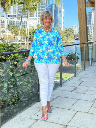 LULU B STARFISH SPLASH V NECK TOP LULU-B