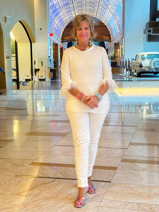 LULU-B WHITE CASHMERE FRINGE TOP LULU-B