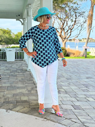 BLUE MEDALLION ASYMMETRICAL TOP LULU-B