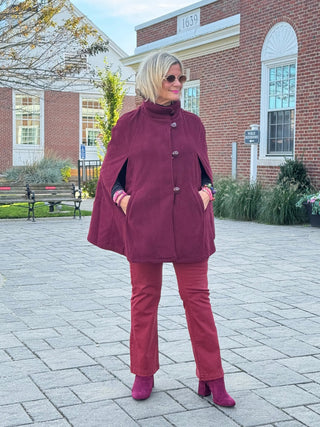 BURGUNDY Womens Cape Poncho Coat Cathys Place