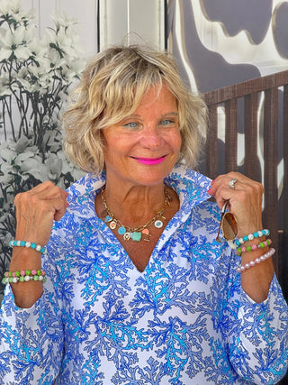 LULU B CORAL BREEZE 3/4 SLEEVE V-NECK COLLAR SHIRT LULU-B