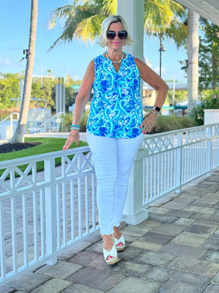 BLUE DREAMING HEARTS SLEEVELESS V NECK LULU-B
