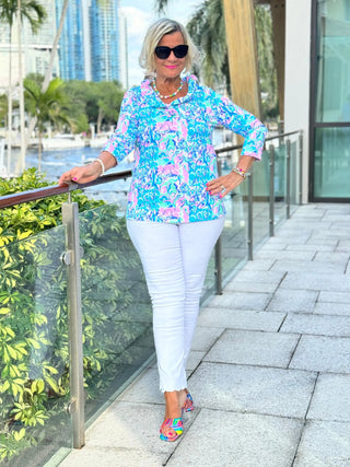 SPLASH OF PINK  RUFFLE SLEEVE TOP LULU-B