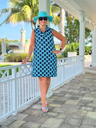 BLUE MEDALLION RUFFLE DRESS LULU-B