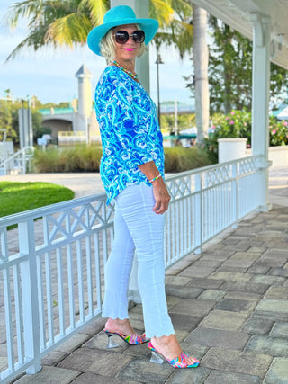 BLUE DREAMING HEARTS ASYMMETRICAL TOP LULU-B