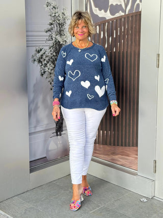 NAVY HEART CHENILLE SWEATER LULU-B