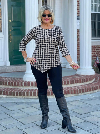 KHAKI HOUNDSTOOTH ASYMMETRIC TOP FINAL SALE LULU-B