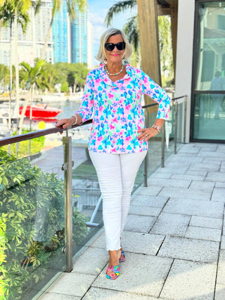 PINK PETALS RUFFLE SLEEVE TOP LULU-B
