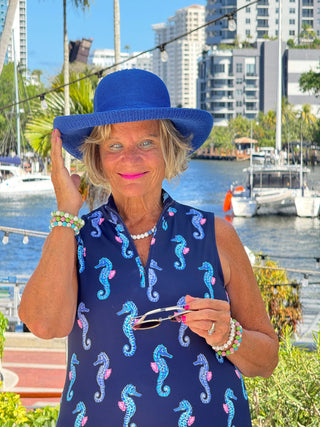 LULU B MIDNIGHT REEF MIDI SLEEVELESS 1/4 ZIP MAXI DRESS LULU-B