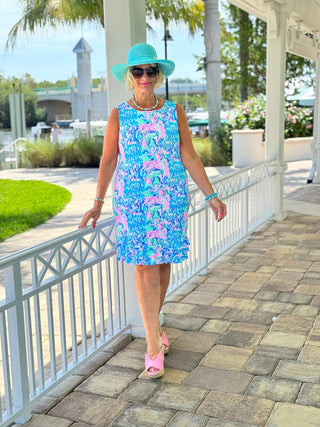 SPLASH OF PINK  SHIFT RUFFLE DRESS LULU-B