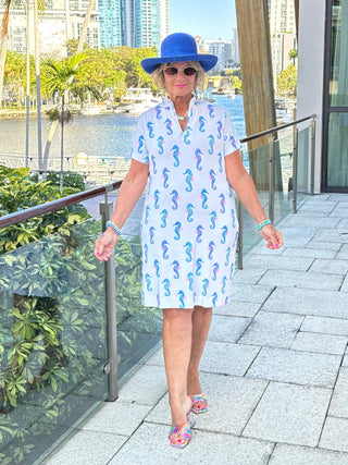 LULU B SHORELINE CHARM HALF ZIPPER SHORT SLEEVE DRESS LULU-B