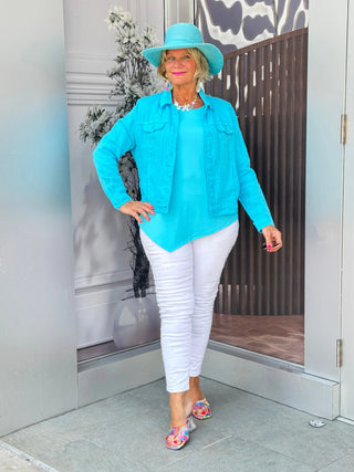 KEY WEST AQUA LINEN JACKET LULU-B