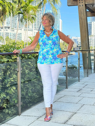 LULU B STARFISH SPLASH SLEEVELESS RUFFLE TOP LULU-B