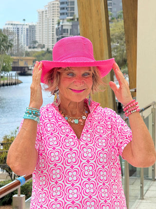 LULU B TROPIC PETALS HALF ZIPPER SHORT SLEEVE DRESS LULU-B