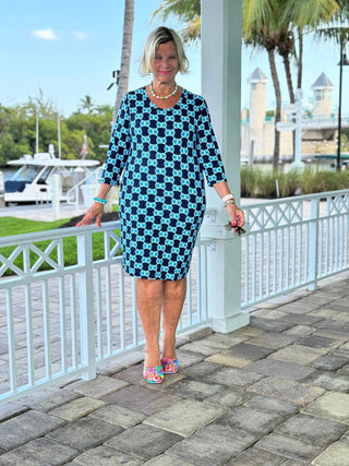BLUE MEDALLION SLEEVE DRESS LULU-B