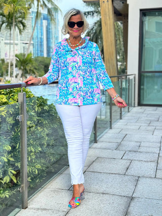 SPLASH OF PINK  RUFFLE SLEEVE TOP LULU-B