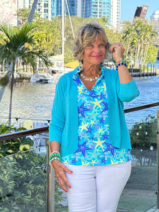 LULU B STARFISH SPLASH SLEEVELESS RUFFLE TOP LULU-B