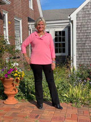 LULU-B SOLID CORAL RUFFLE TOP LULU-B