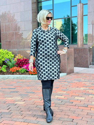 LULU-B BLACK & SILVER METALICA SLEEVE DRESS LULU-B