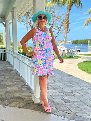 SANDY BEACH COLOR HALTER RUFFLE DRESS LULU-B