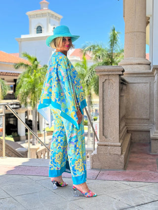TROPICAL AQUA MARINE PALAZZO PANT CATHYS RESORTWEAR