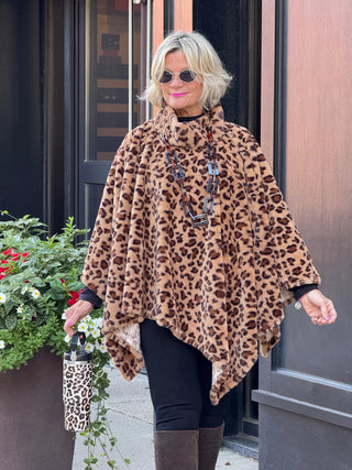 Animal Print Turtle Neck Cape Poncho Cathys Place