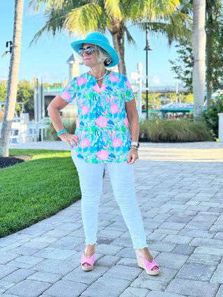 SEASHELL PINK AND BLUE SHORT SLEEVE - Cathys Place