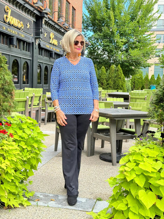 LULU-B SHADES OF BLUE V NECK TOP LULU-B