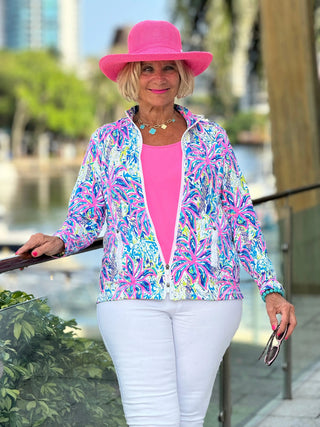 PINK PALM TREE ZIPPER JACKET - Cathys Place