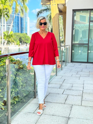LULU-B RED TAILORED V SLEEVE TOP LULU-B