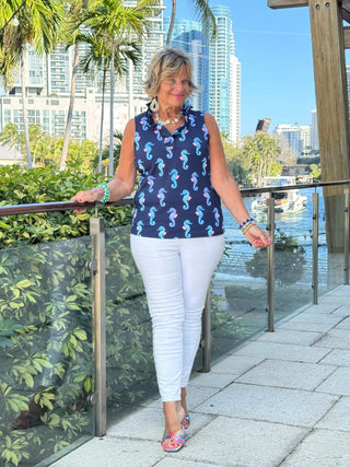 LULU B MIDNIGHT REEF SLEEVELESS RUFFLE TOP LULU-B