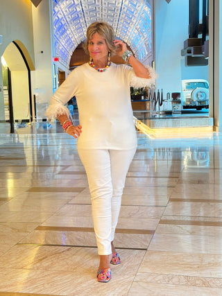 LULU-B WHITE CASHMERE FRINGE TOP LULU-B