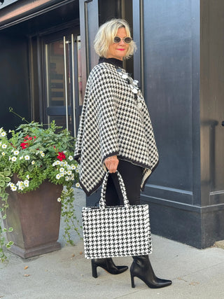 Houndstooth Knit Poncho Cape Cathys Place