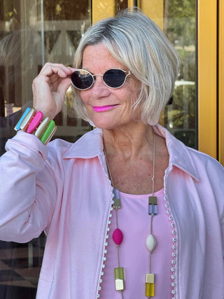 Crystal Zipper Cardigan with Collar Pink Cathys Place