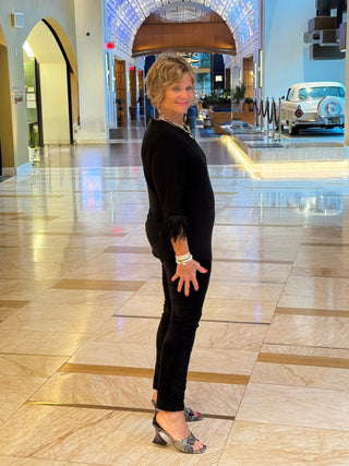 LULU-B BLACK SCOOP NECK FRINGE FANCY SWEATER LULU-B