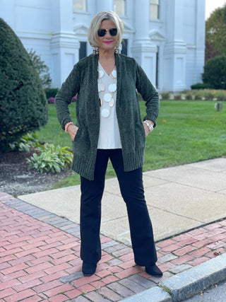 LULU-B OLIVE CHENILLE CARDIGAN LULU-B