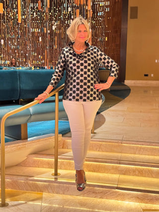 LULU-B BLACK AND SILVER RUFFLE TOP LULU-B