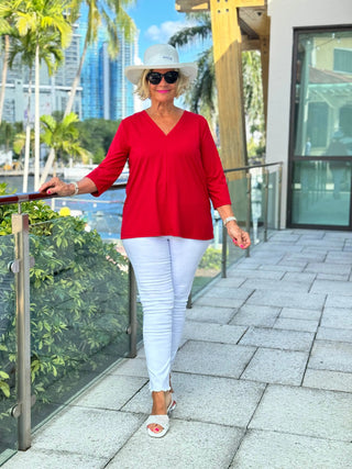 LULU-B RED TAILORED V SLEEVE TOP LULU-B