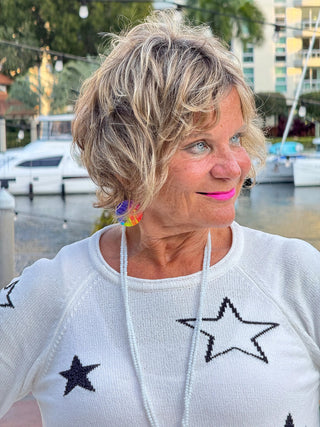 LULU-B WHITE AND BLACK STAR CHENILLE SWEATER LULU-B