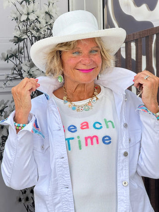 LULU-B WHITE BEACH TIME SWEATER LULU-B