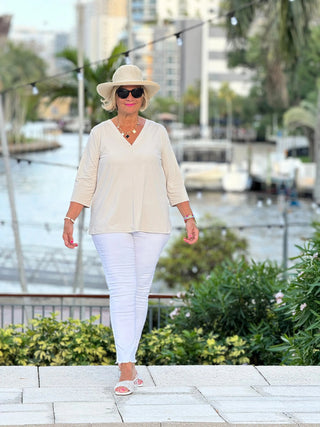 LULU-B STONE TAILORED V SLEEVE TOP LULU-B